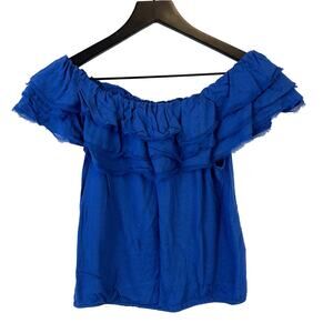 Alice + Olivia Size S Blue Tiered Off Shoulder Blouse